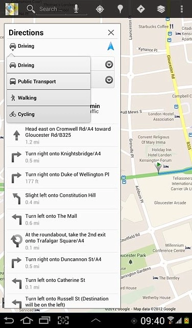Press the required mode of transportation.