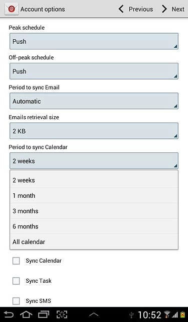 Press the required setting.