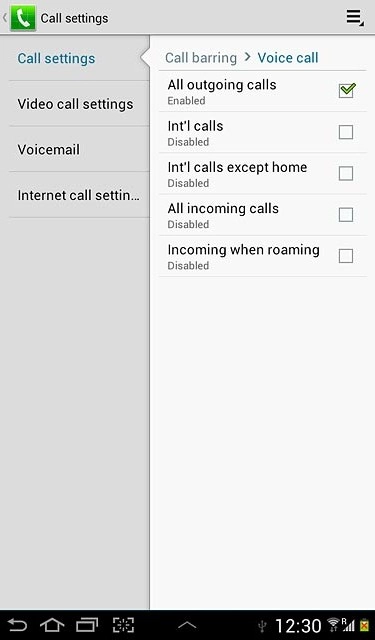 Press each of the following barring types to cancel them:All outgoing calls