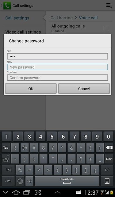 Press New password and key in a new barring password.