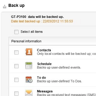 Click Select all items to select all data types.