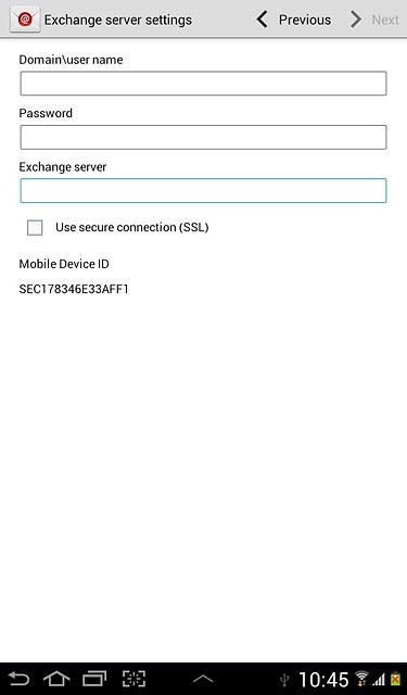 Press the field below Exchange server and key in the server address.