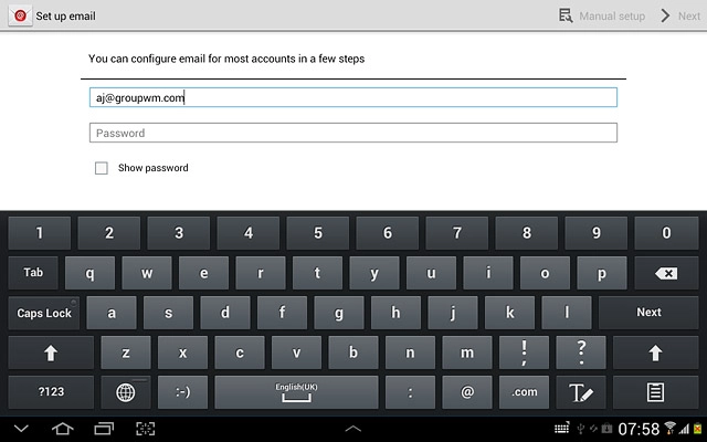 Press Password and key in the password for your email account.