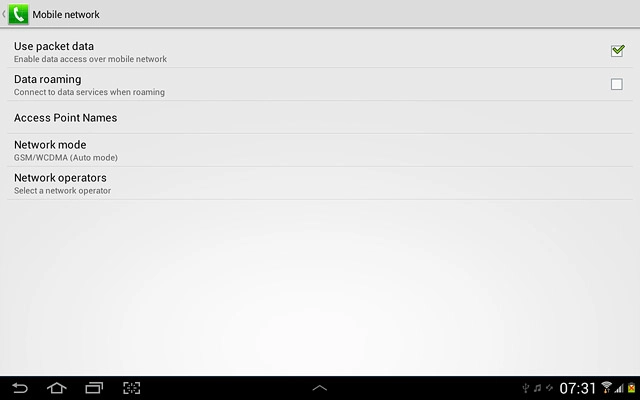 Press Data roaming to turn the function on or off.