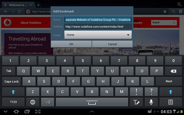 Press OK to save the bookmark.
