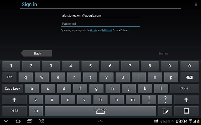 Press Password and key in the password for your Google account.