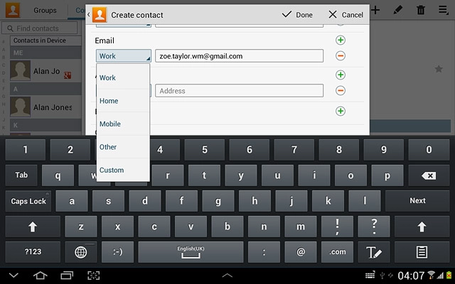 Press the required email type.