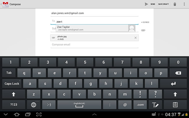 Press the required contact.Write subject and text for your email message.