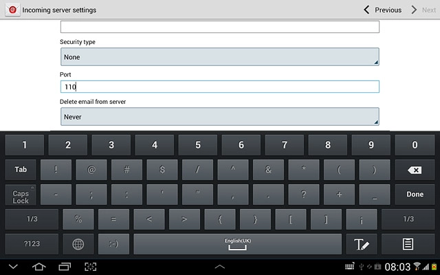 Press the field below Port and key in 110