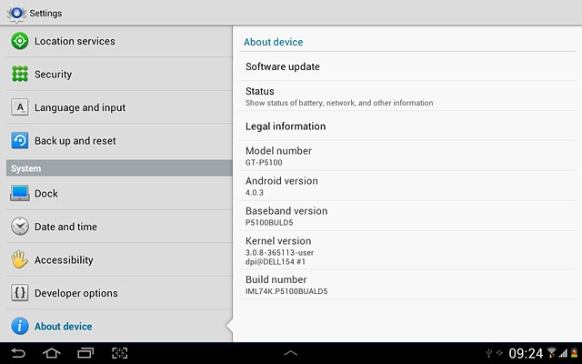 View your device's software version below Android version.