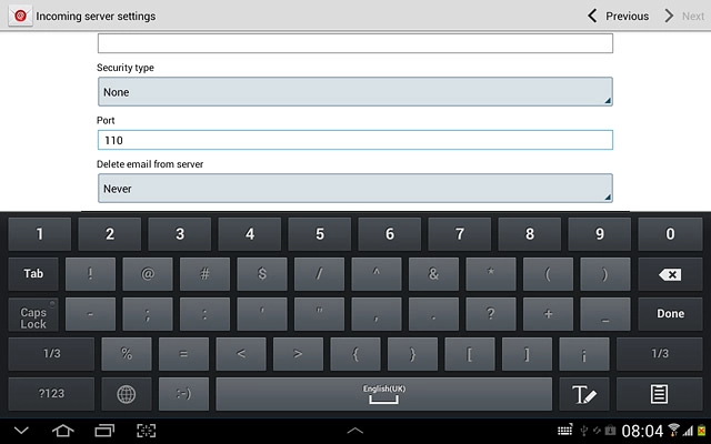 Press the drop down list below Delete email from server.