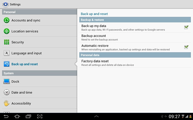 Press Factory data reset.
