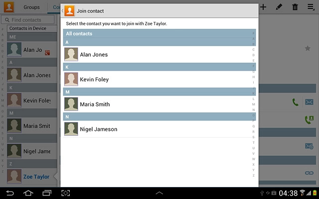 Press the required contact.