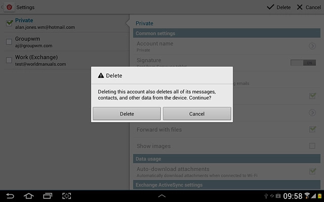 Press Delete to confirm.