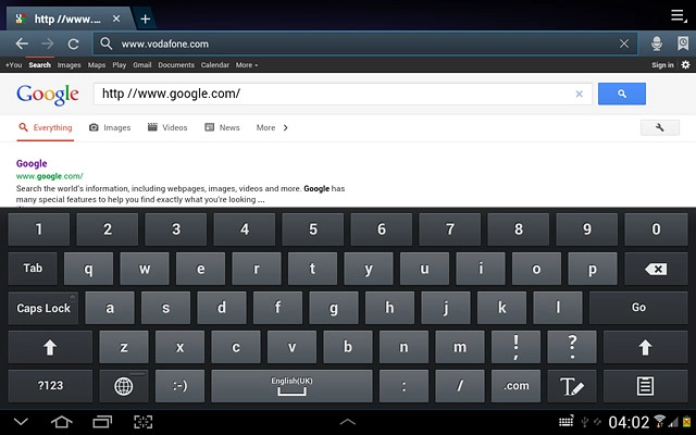 Key in the address of the required web page and press Go.