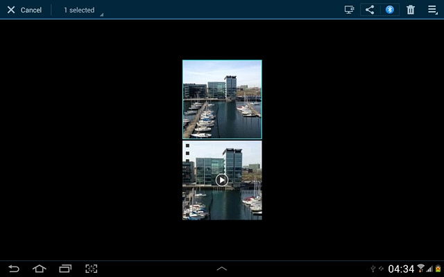 When a picture or video clip is displayed in a blue frame, it's selected.