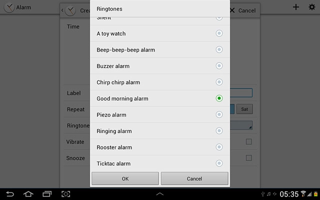 Once you've found an alarm tone you like, press OK.