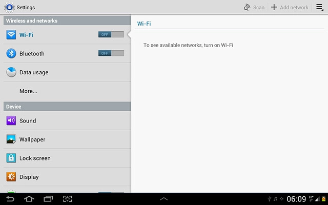 Press the field next to Wi-Fi to select ON