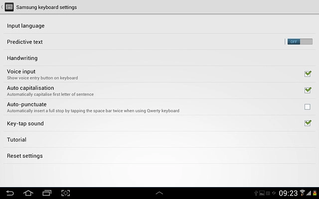 Press the indicator next to Predictive text to select ON.