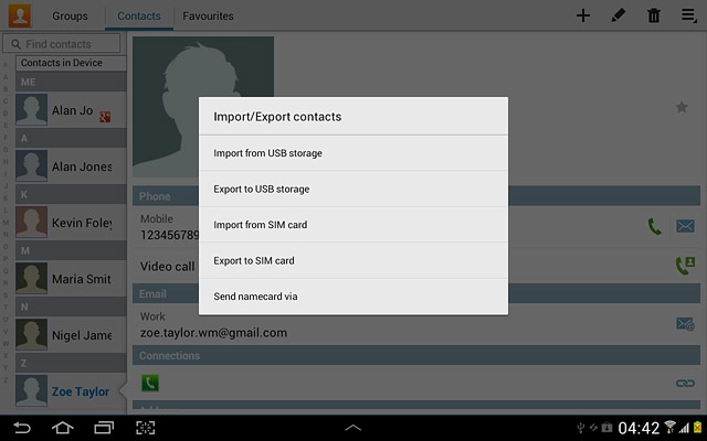 Press Export to SIM card.