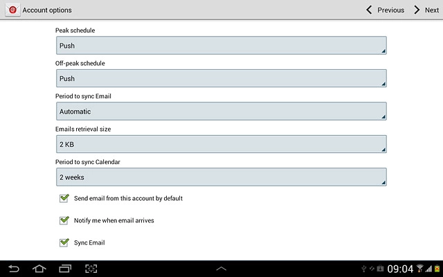 Press Sync Email to turn the function on or off.