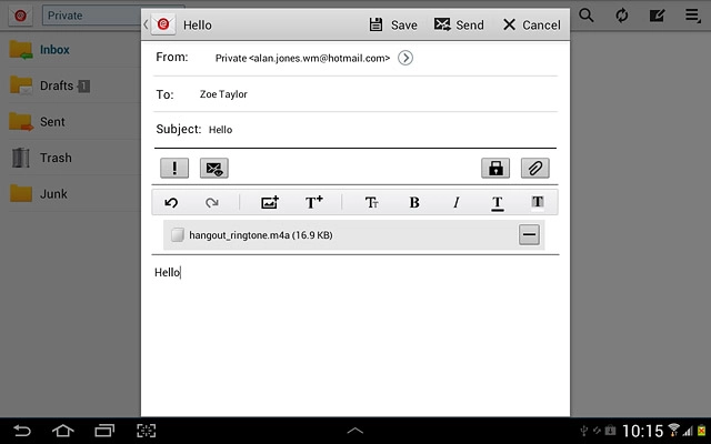 Press Send when you've finished your email message.