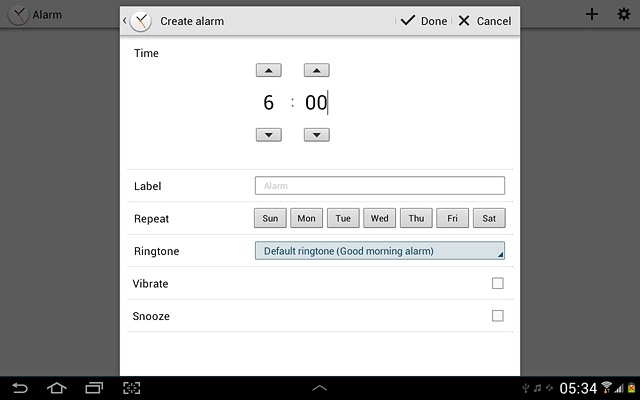 Press arrow up or arrow down next to hours and minutes to set the time.
