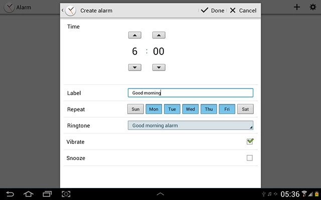 Press Snooze to turn snooze on or off.