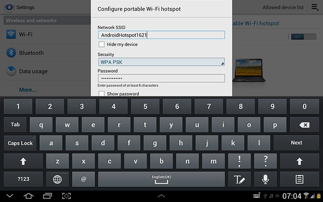 Press the field below Password and key in the required password.