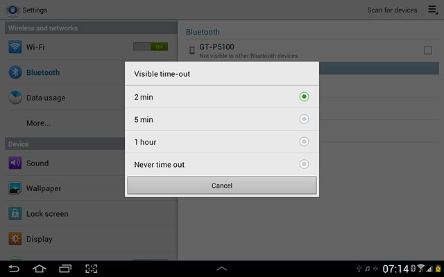 Press Never time out or the required setting.