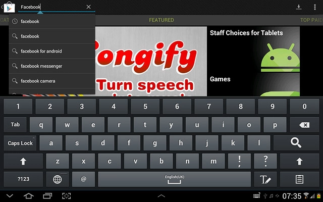 Key in Facebook and press the search icon.