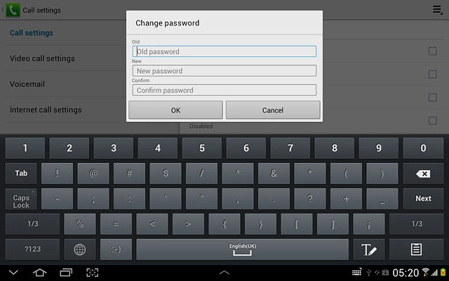 Press Old password and key in your current barring password (default is 0000).