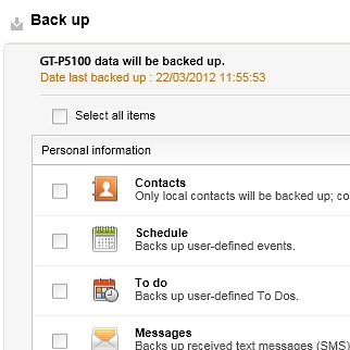 Click Select all items to select all data types.
