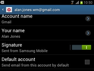 Press Default account to select the email account as your default account.