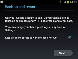 Follow the instructions on the display to select backup settings.Press Next.