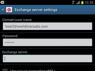 Press the field below Exchange server and key in the server address.