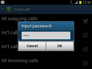 Key in your barring password (default is 0000), and press OK.