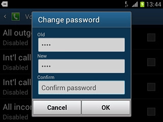 Press Confirm password and key in the new barring password again.