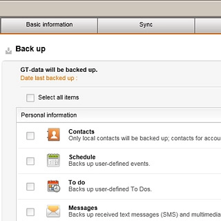 Click Select all items to select all data types.
