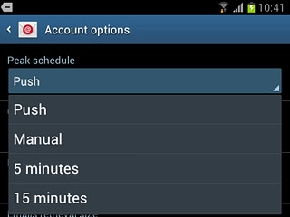 Press Push, Manual or the required interval.Please note:Each time your phone connects to the server to synchronise, data charges will apply.