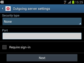 If you turn on SMTP authentication:Follow the instructions on the display to key in the username and password for your email account.Please note that if you're using Vodafone's outgoing server, turn off SMTP authentication and leave the username and password fields empty.Press Next.