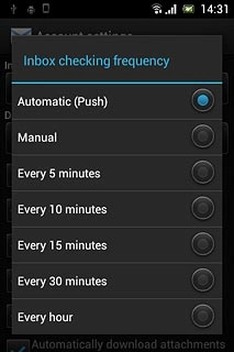 Press Automatic (Push), Manual or the required interval.Please note:Each time your phone connects to the server to synchronise, data charges will apply.