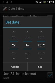 Slide date, month and year up or down to set the date.