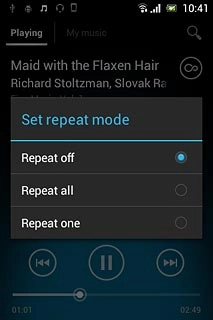 To turn off repeat:Press Repeat off.