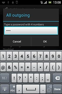 Key in the barring password (default is 0000) and press OK.