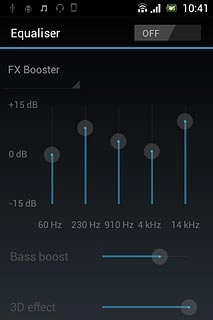 Press the indicator next to Equaliser to turn the function on or off.