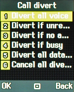 Highlight one of the following options:Divert all voice calls