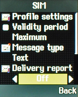 Scroll to Delivery report and press Navigation key right to turn the function on or off.