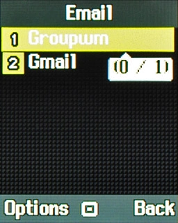 Highlight the required email account and press the Navigation key.