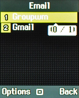 Highlight the required email account and press the Navigation key.